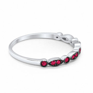 Half Eternity Wedding Band Round Simulated Ruby CZ 925 Sterling Silver